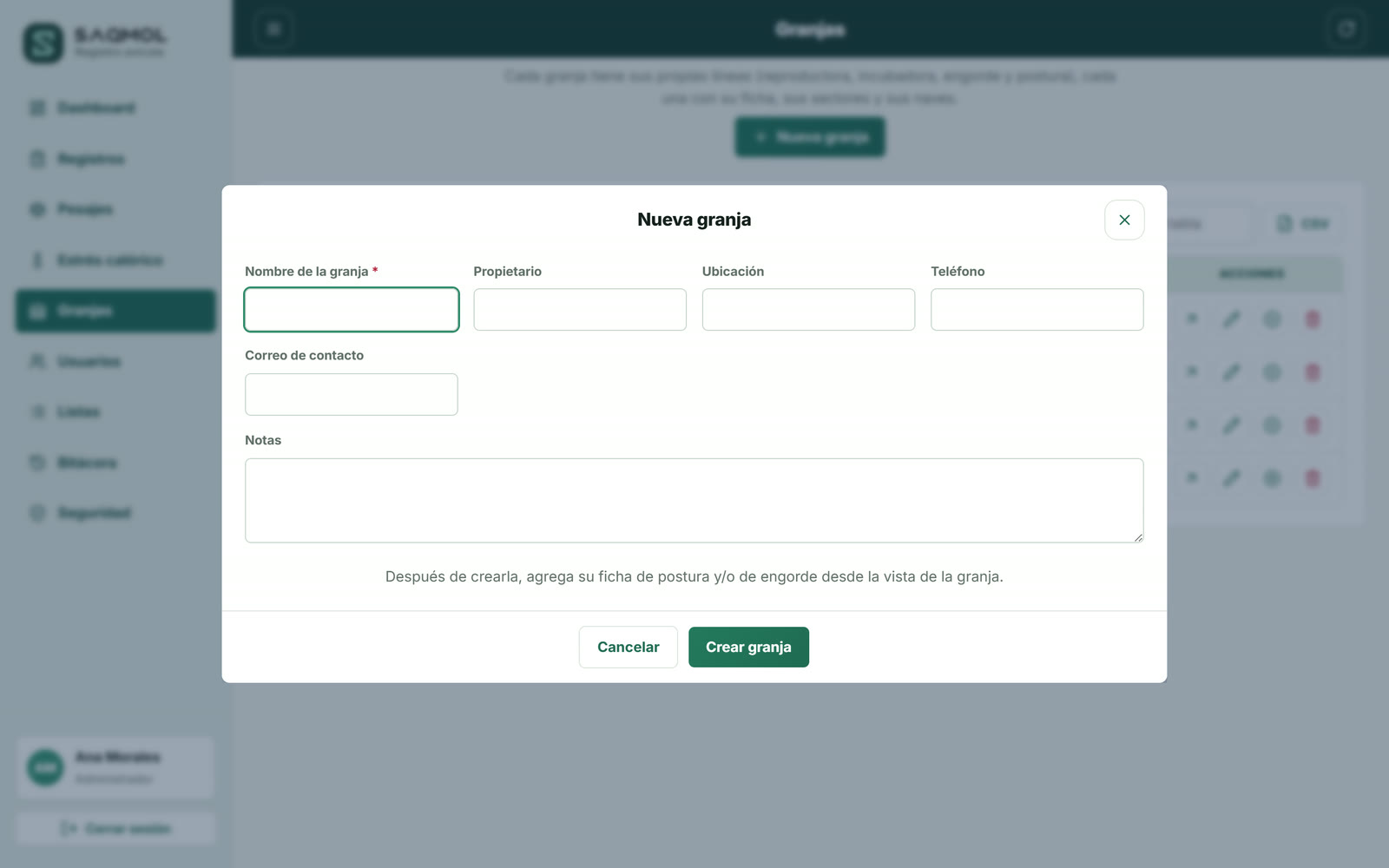 Formulario de nueva granja