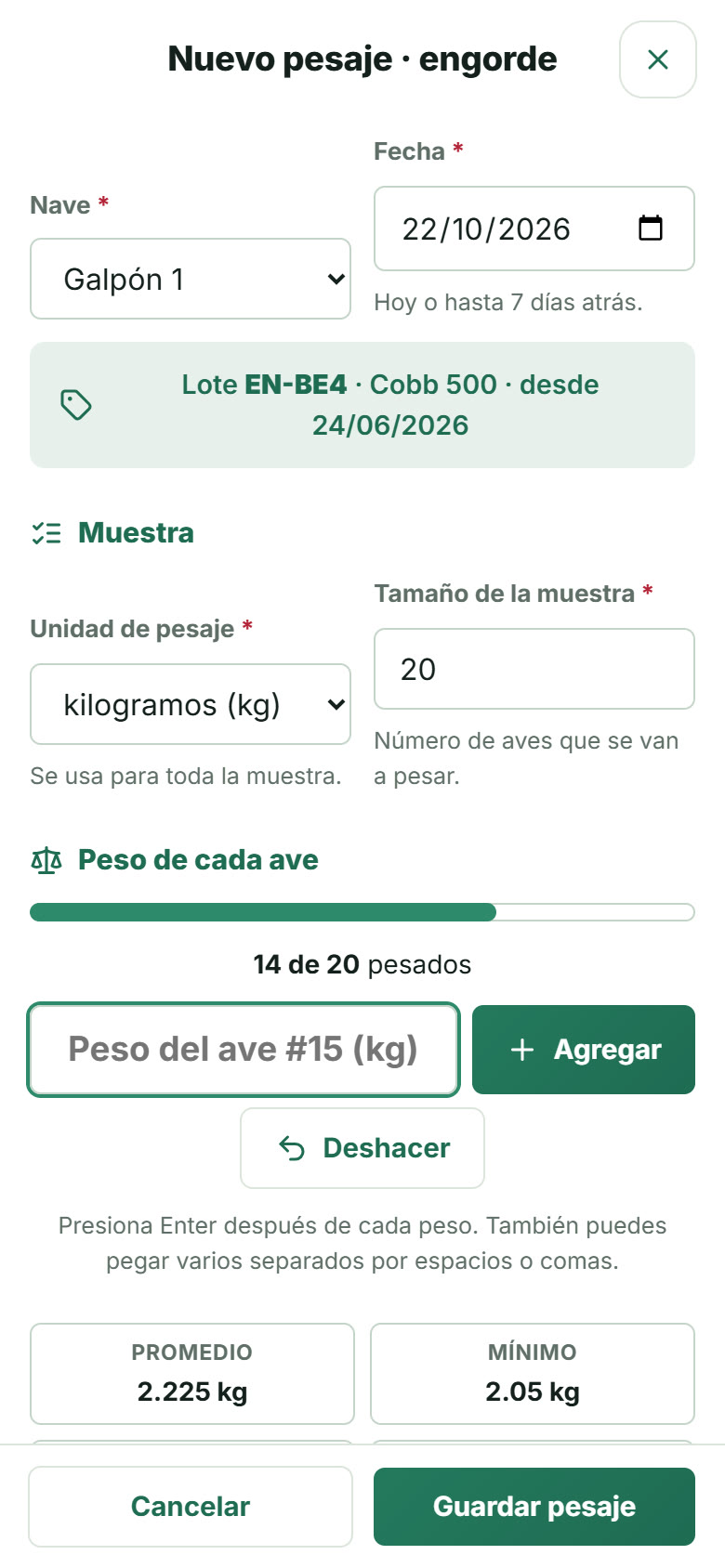 Pesaje por muestra en el celular
