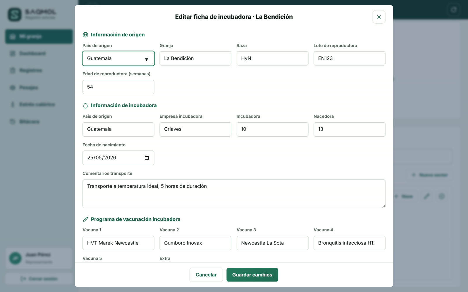Formulario de la ficha de la línea