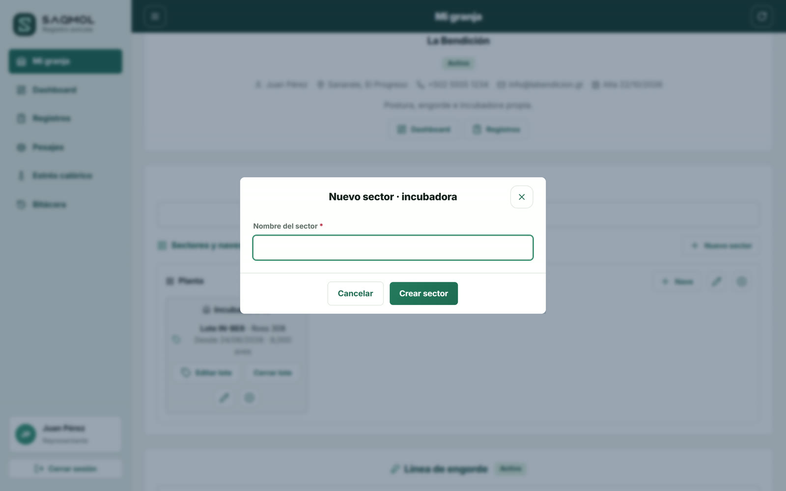 Formulario de nuevo sector